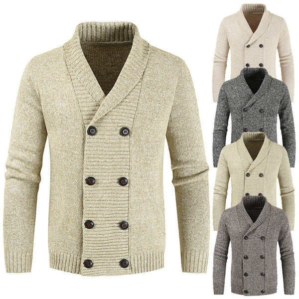 Casual men double breasted cardigan sweater