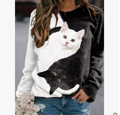 European And American Hot Style Printed Round Neck Long-Sleeved Pullover Sweater Women