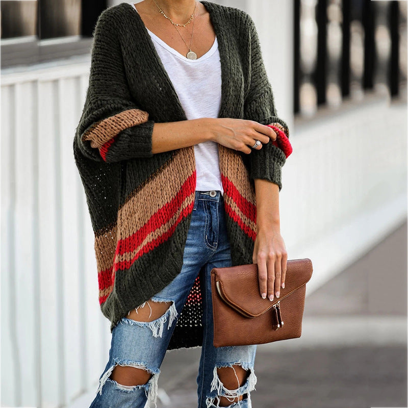 Cardigan Women's Autumn And Winter Knitted Jacket Loose Stitching Sweater