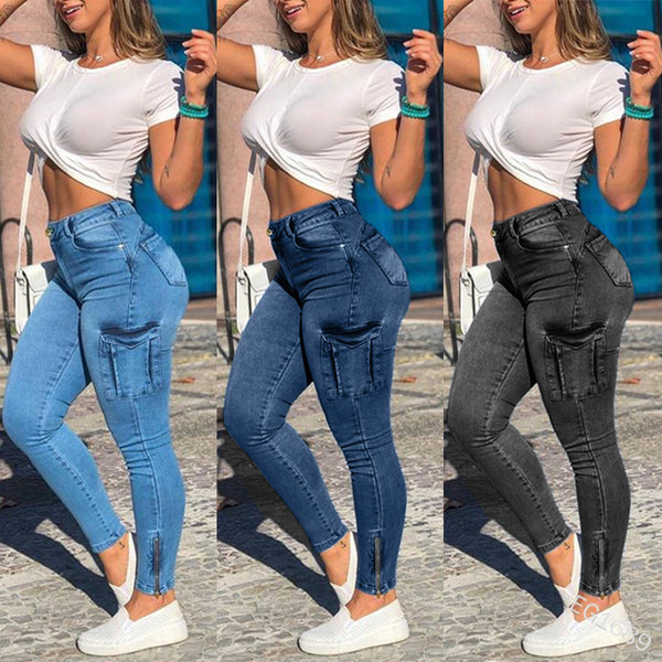 Pocket white women's jeans