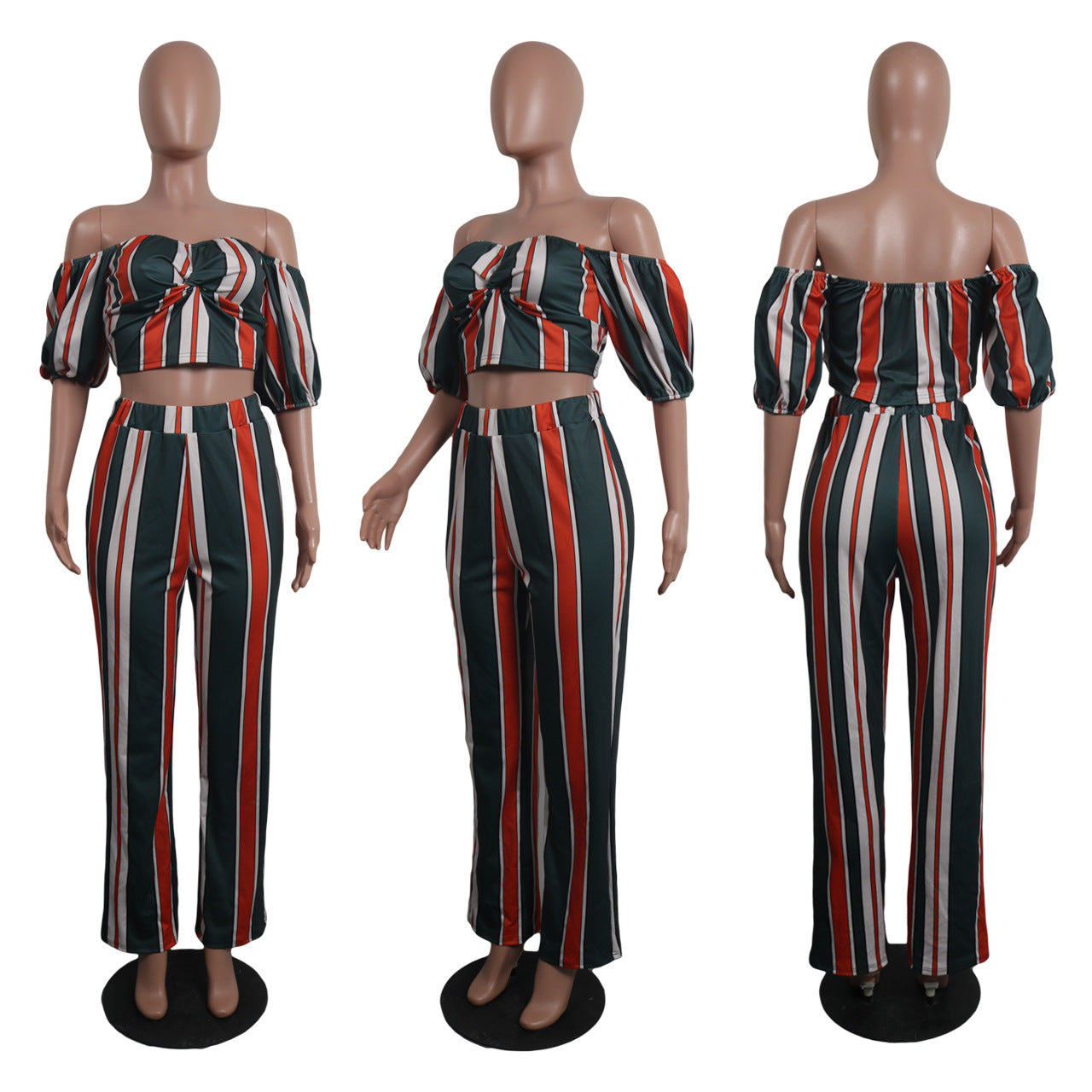 One-piece collar stripe two-piece set