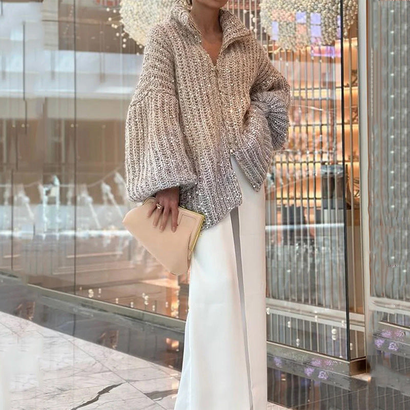 Comfortable Sequined V-neck Sweater