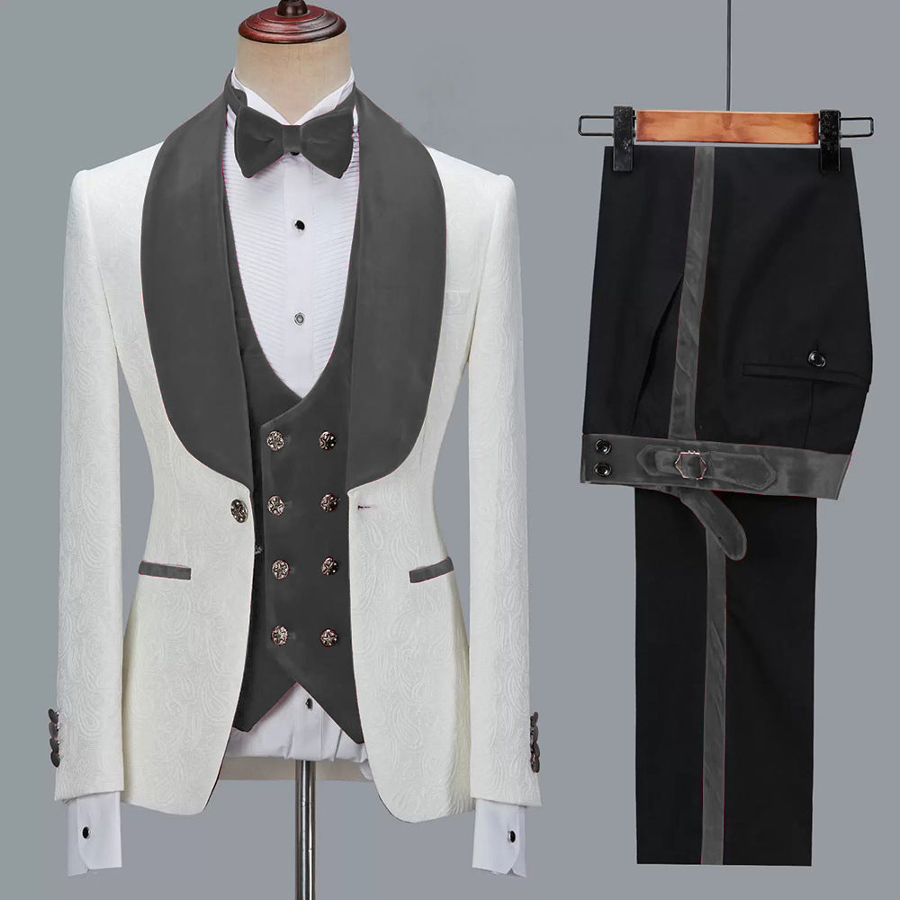 Men's Fashion Casual Jacquard Suit Three Piece