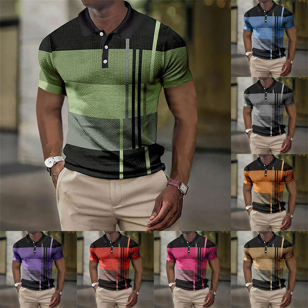 Men's Fashion Polo Shirt Short Sleeve Gradient Color Button Top