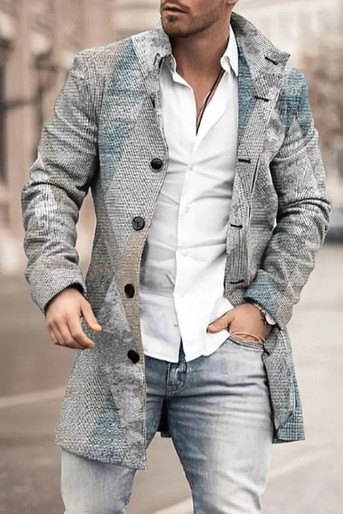 Men's Woolen Stand Collar Mid-length Casual Coat