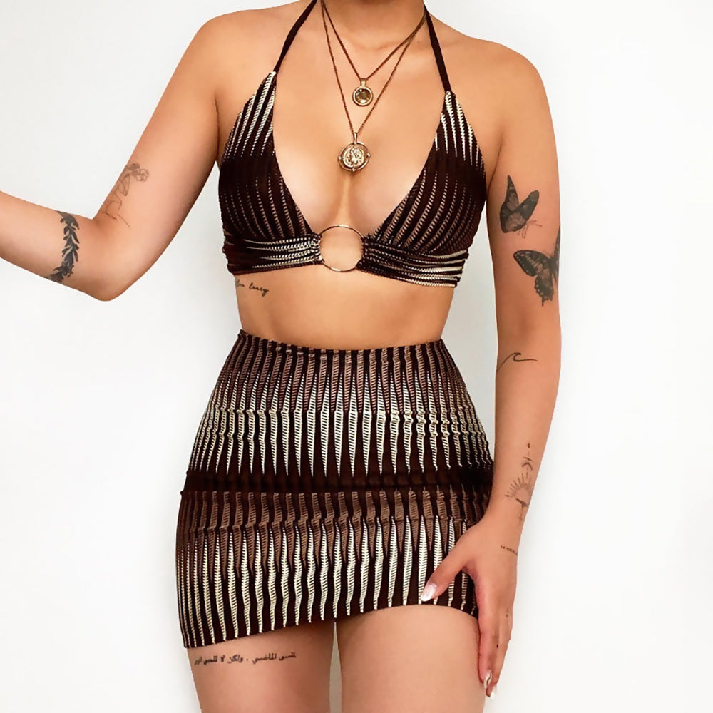 Beach Halter Swimsuit Skirt Suit