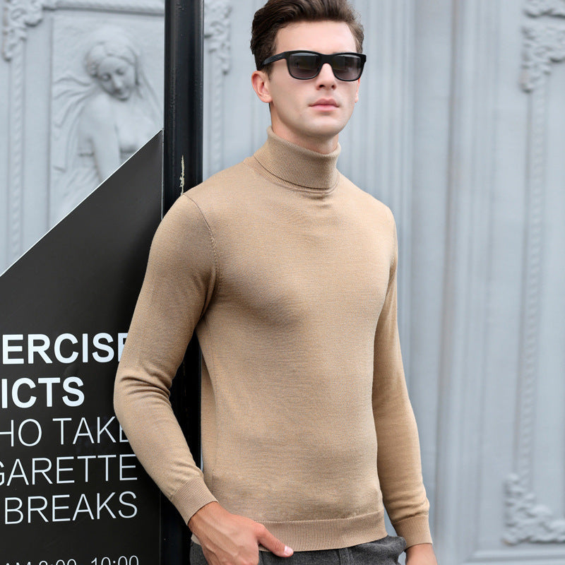 High Collar Wool Sweater Men High Collar Solid Color Base