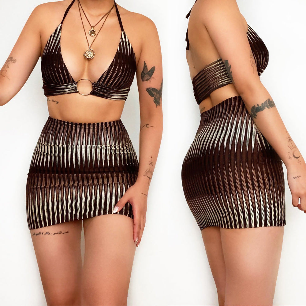 Beach Halter Swimsuit Skirt Suit