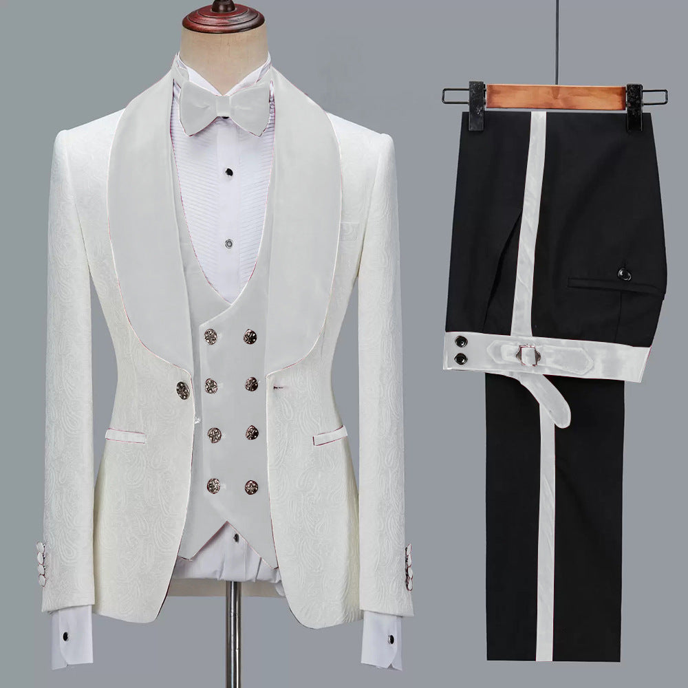 Men's Fashion Casual Jacquard Suit Three Piece