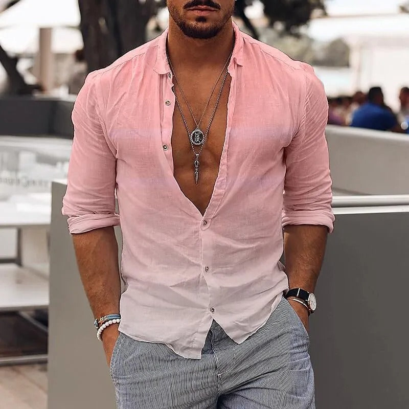 Men's Fashion Polo Collar Long Sleeve Printed Shirt