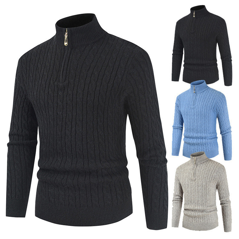 Men's Zipper High Collar Pullover Sweater