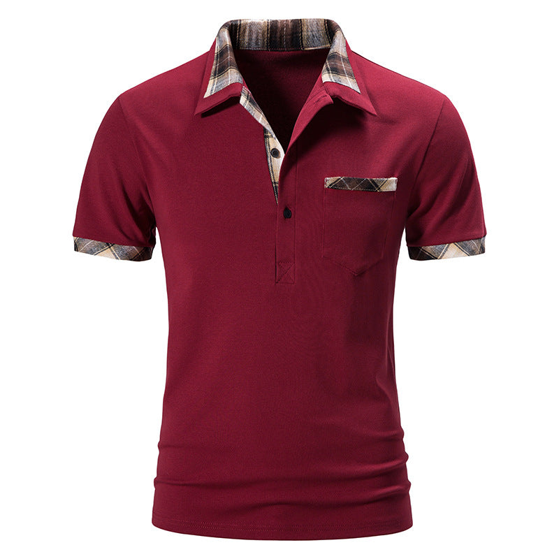 New Summer Short Sleeve Basic Lapel Polo Shirt Men's Plaid Colorblock T-shirt Top