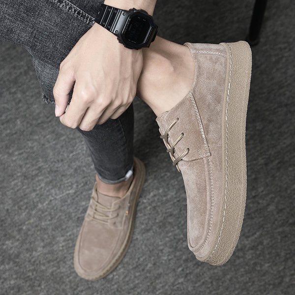 Sanded Leather Lace Up Men Flat Shoes