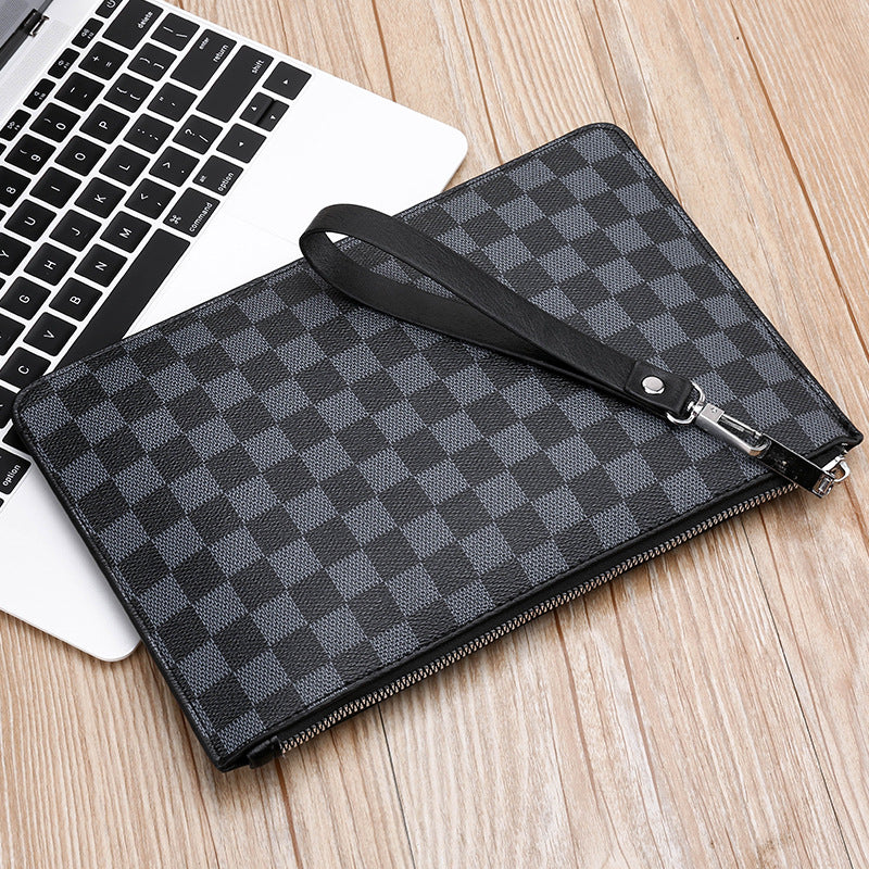 Men's Soft Pu Plaid Business Casual Clutch