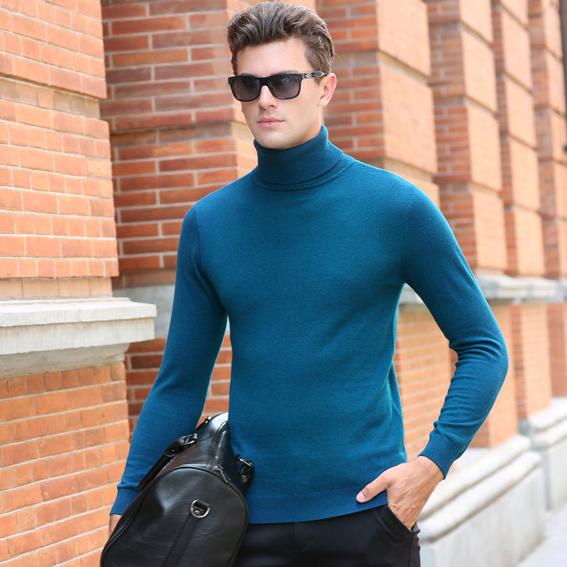 High Collar Wool Sweater Men High Collar Solid Color Base