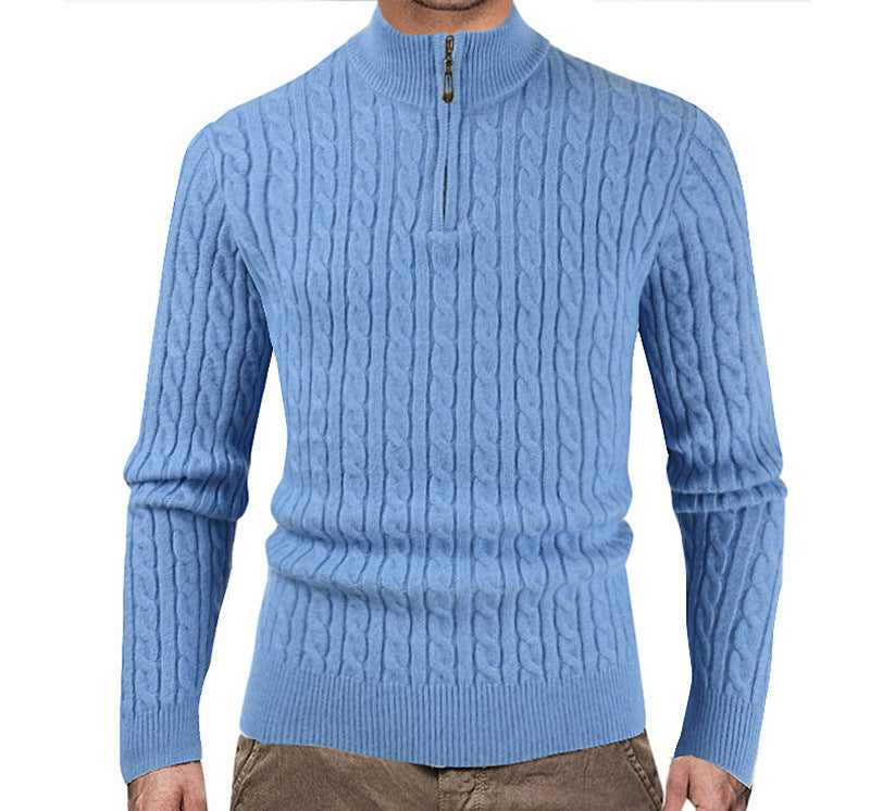 Men's Zipper High Collar Pullover Sweater