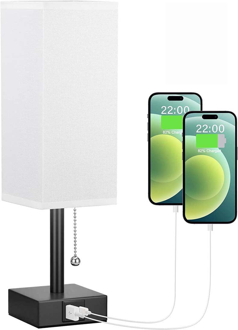 Bedside Table Lamp With 3 Levels Brightness Small Lamp With USB C & A Ports Nightstand Lamp With Pull Chain Bedroom Lamp For Living Read Work