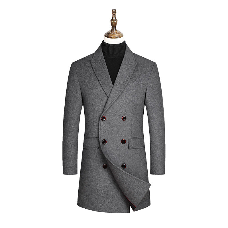 Men's Wool Mid-length Double-breasted Jacket