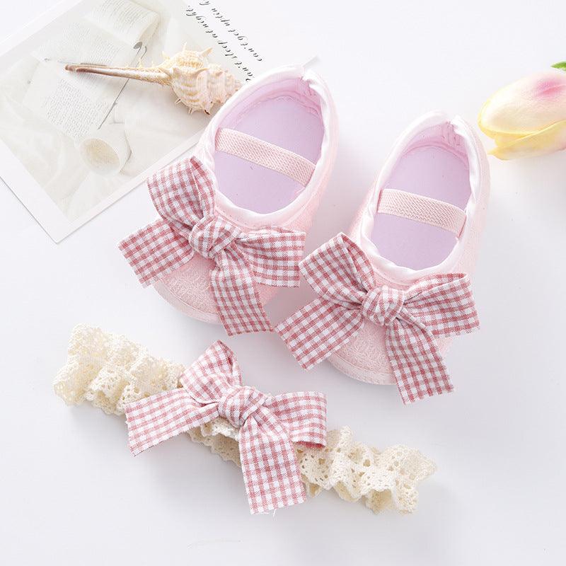 Newborn Baby 0-6-9 Months Soft Sole Toddler Shoes Hair Band Set