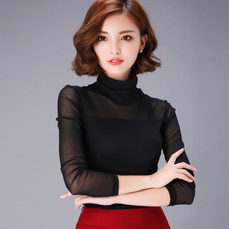 Ladies High Collar Thin Mesh Bottoming Shirt