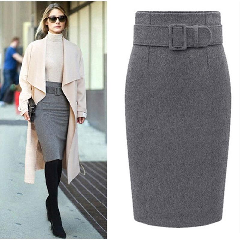 Wool Woolen Skirt Thick Solid Color Mid-length Buttocks