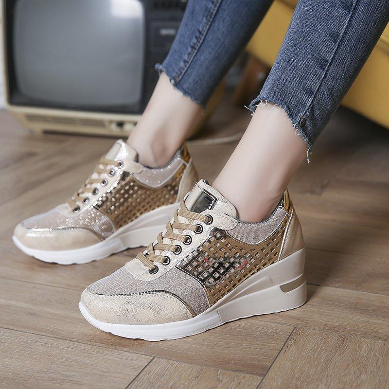 Height Increasing Shoes Hollow Out Lace-up Sneakers Women