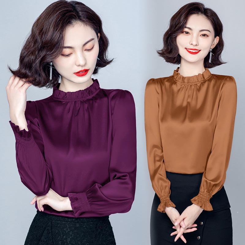 Satin Foreign Style Small Shirt Gentle Wind Bubble Sleeve Top