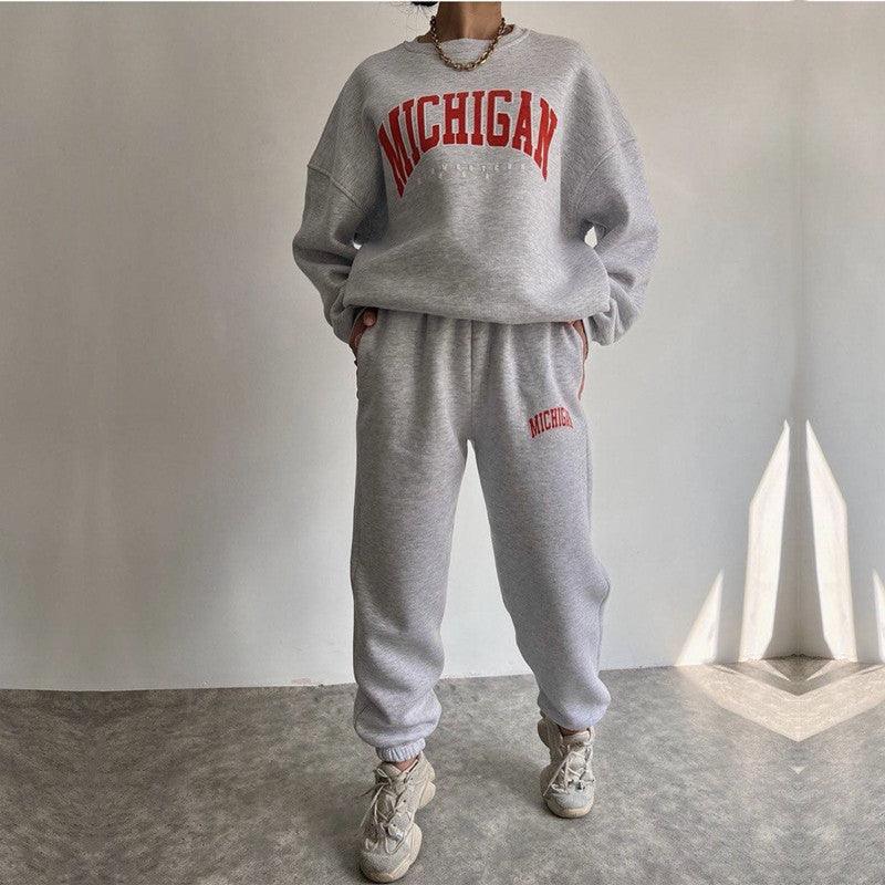 Women's Casual Printed Letter Sweater Sports Suit