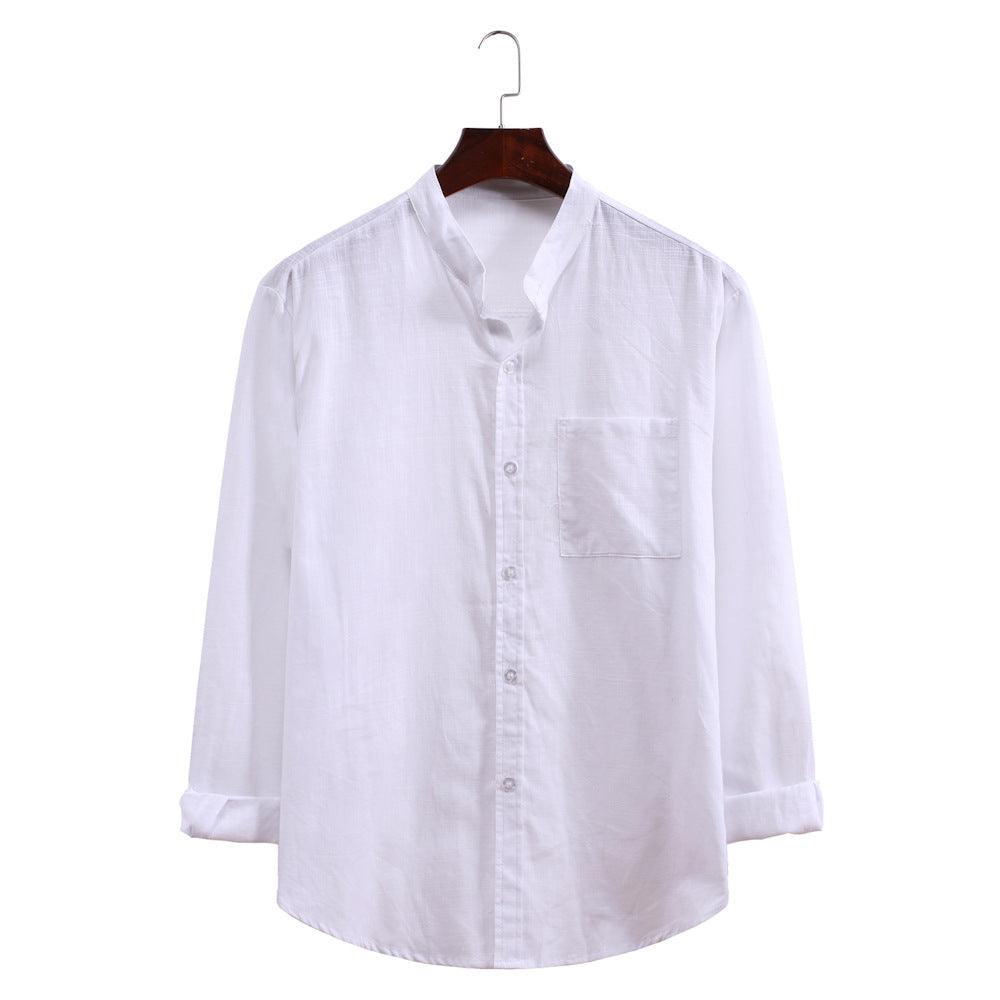 Men's Stand-collar Cotton Linen Long-sleeved Shirt