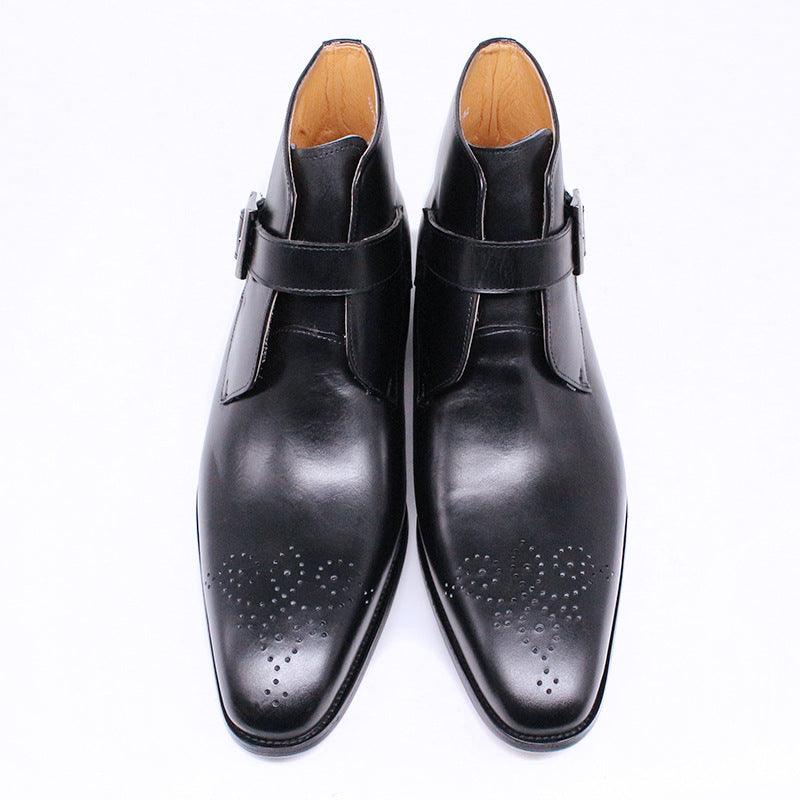 Fashion Casual Short Pointed Toe Trend Low Top Men's Boots Leather