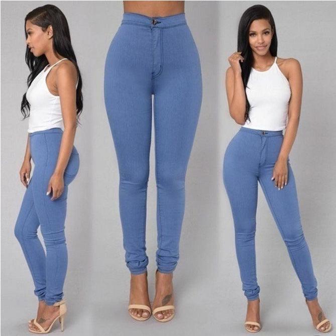 Casual Denim Pants For Women High Waist Stretch Slim Trouser Skinny Candy Color Jeans
