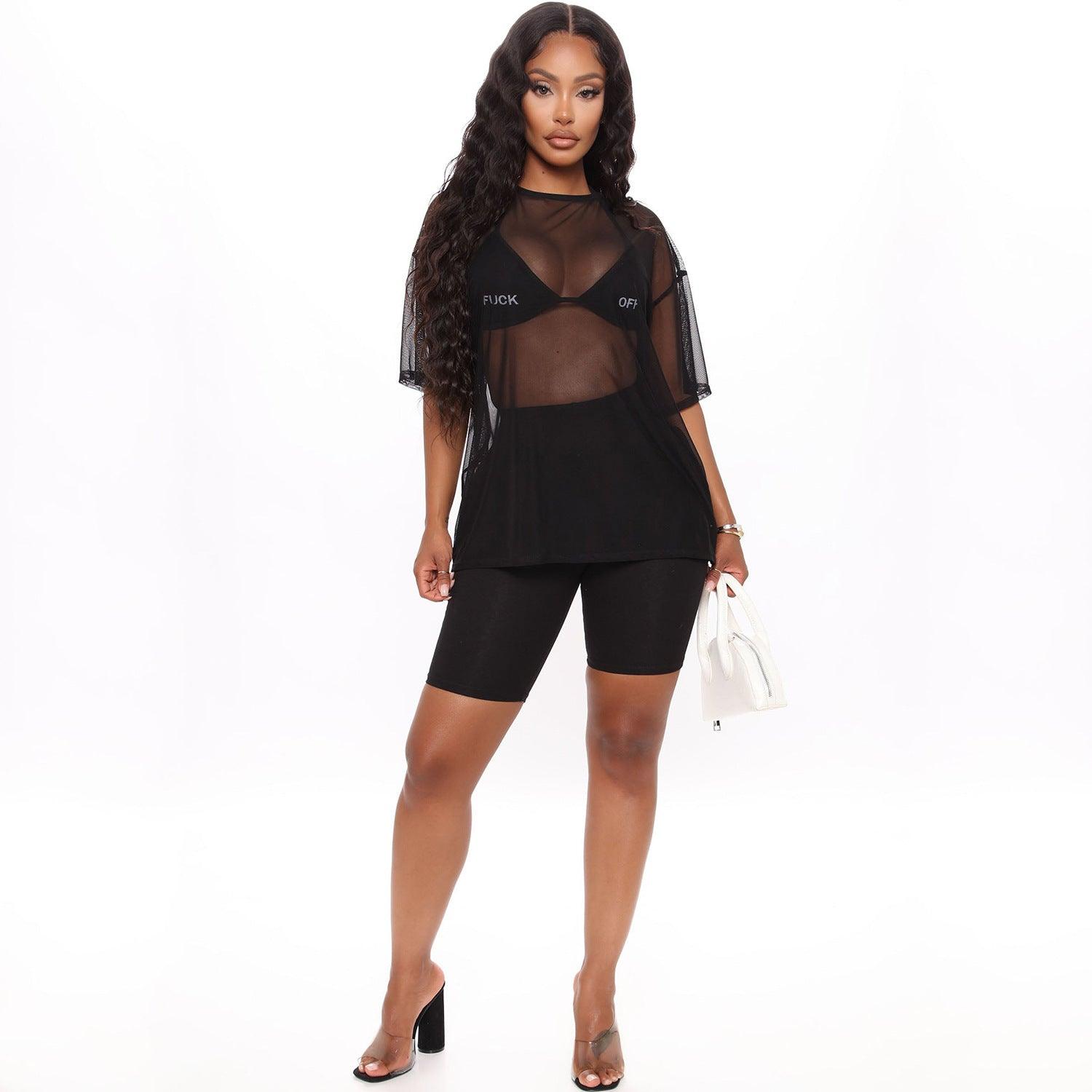 Women's Fashion Mesh Loose Perspective Two Piece Set