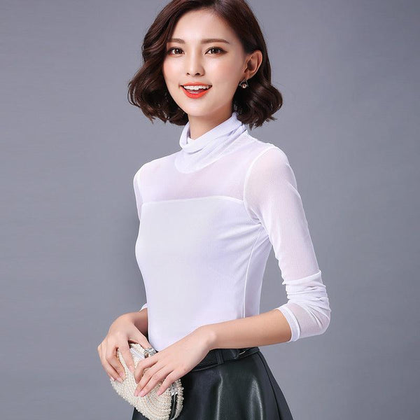 Ladies High Collar Thin Mesh Bottoming Shirt