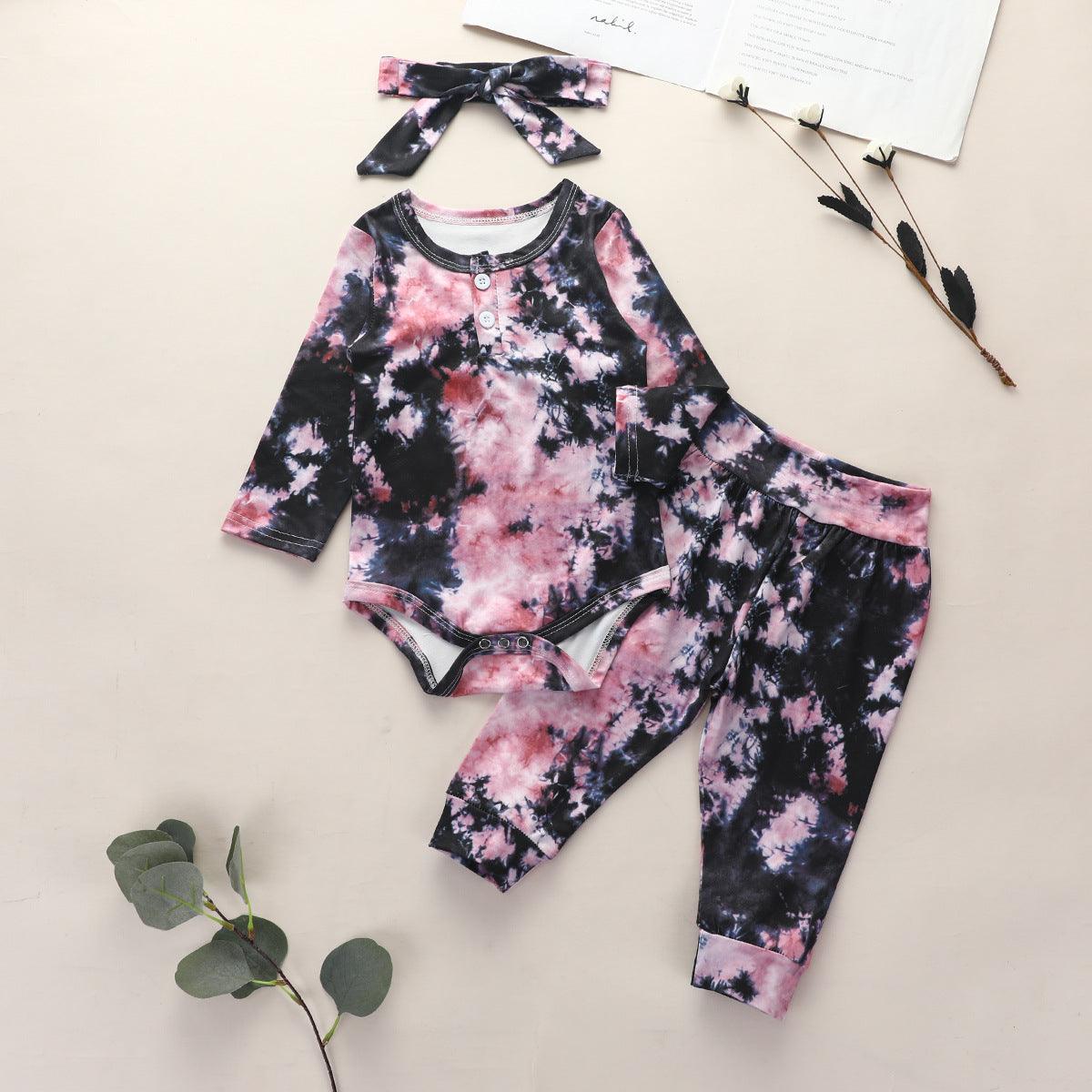 Three-Piece Baby Jumpsuit, Romper Pants And Headband