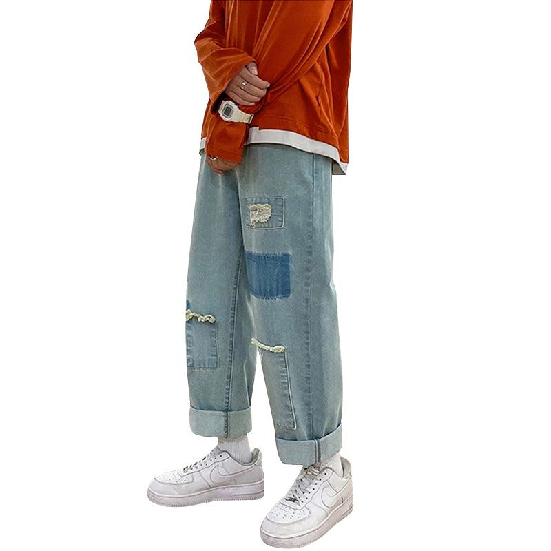 High Street Trousers Ripped Jeans Men Loose Straight Leg