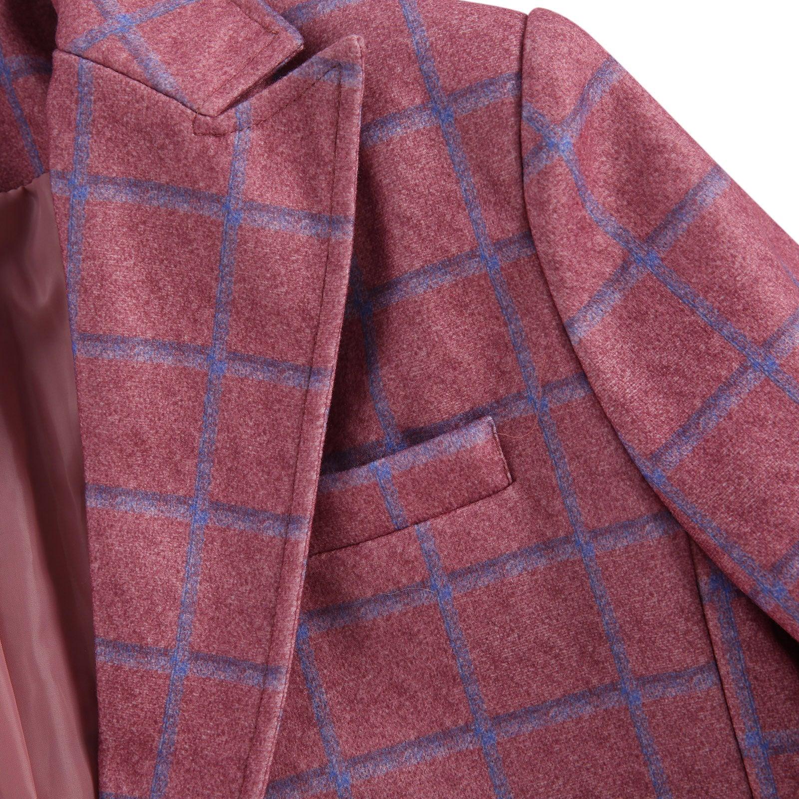 New Men's Plaid Lapel Long Sleeve Suit Coat