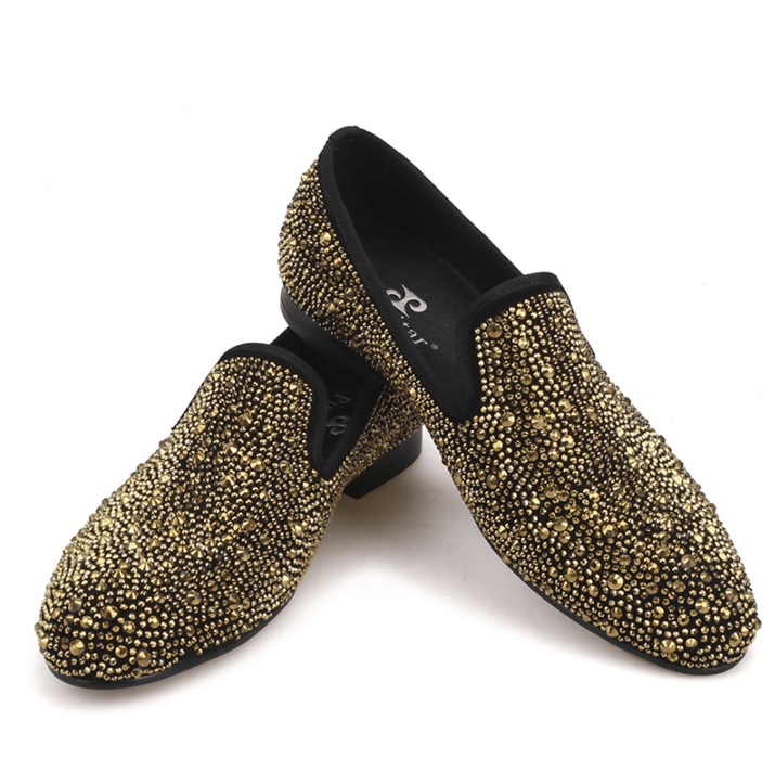 Black abrasive leather golden diamond men's Lefu shoes pedal casual shoes