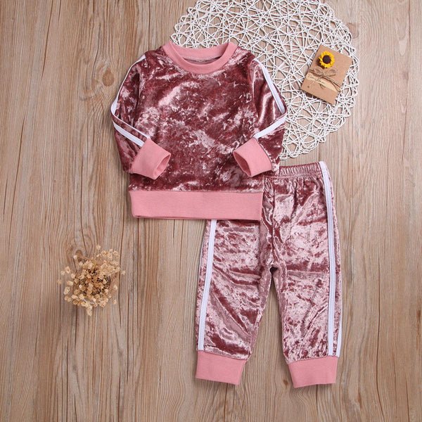 Breathable Clothes Set Cute Fashion O-Neck Long Sleeve Gold Velvet Sweatshirt Trousers Soft Outfits Baby Girls Tracksuit Sets