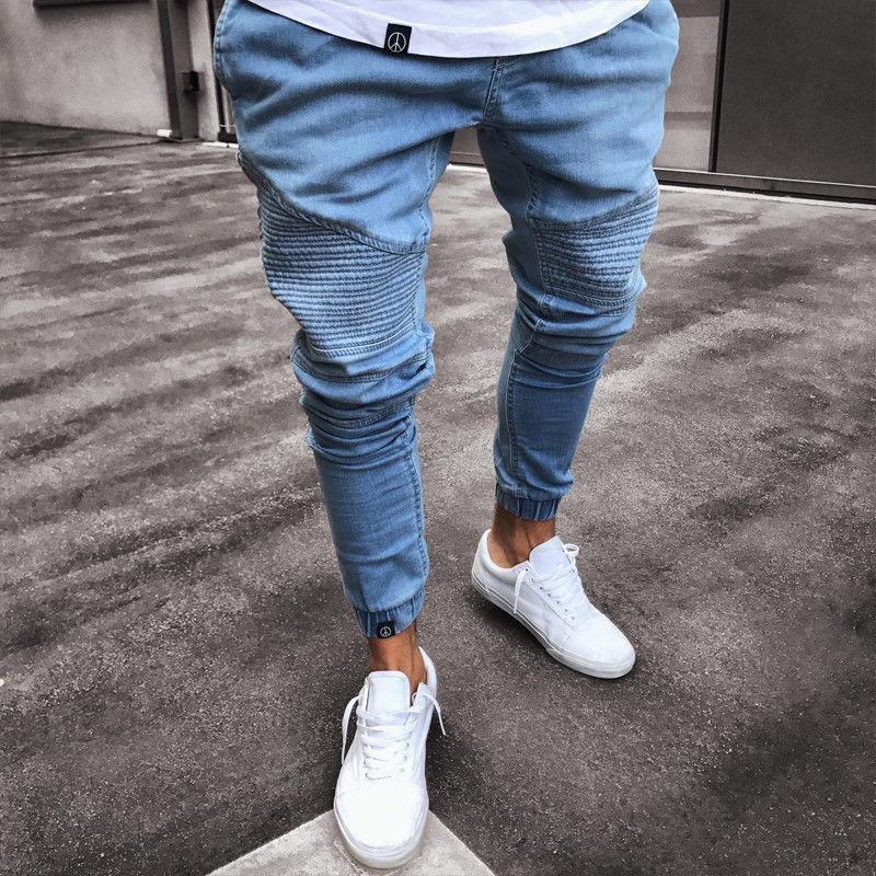 Mens Stretchy Ripped Biker Jeans