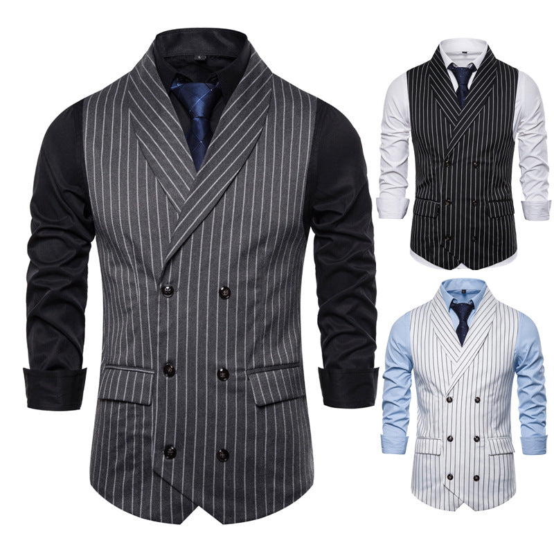 Retro Striped Plus Size Sleeveless Suit Vest Double Breasted Waistcoat
