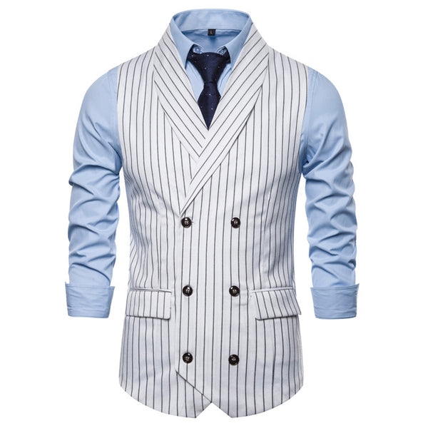 Retro Striped Plus Size Sleeveless Suit Vest Double Breasted Waistcoat