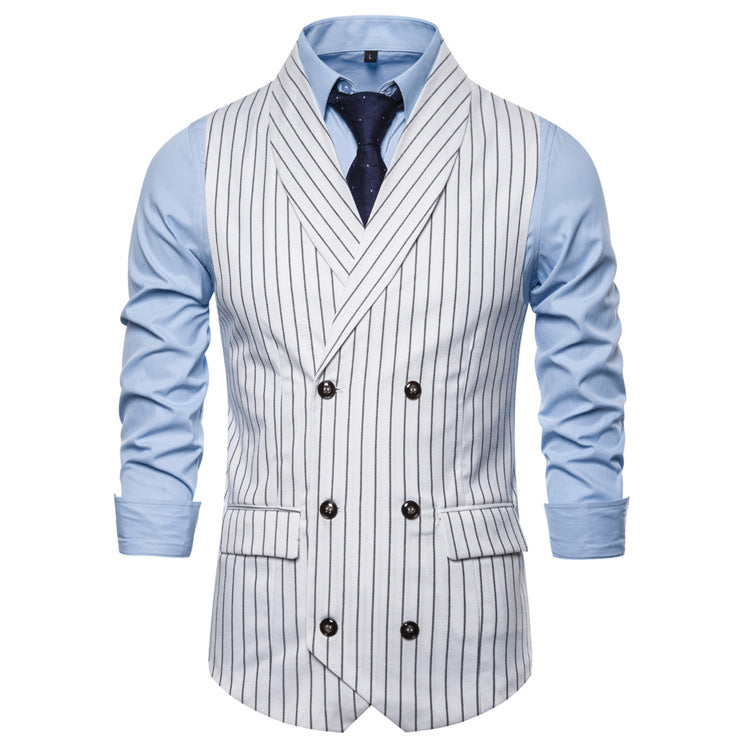 Retro Striped Plus Size Sleeveless Suit Vest Double Breasted Waistcoat