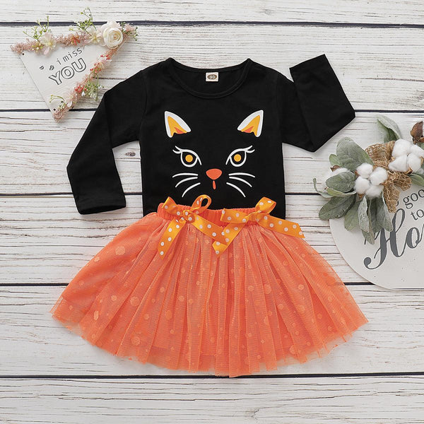 Fashion Children's Cat Pattern Halloween Two-Piece Set