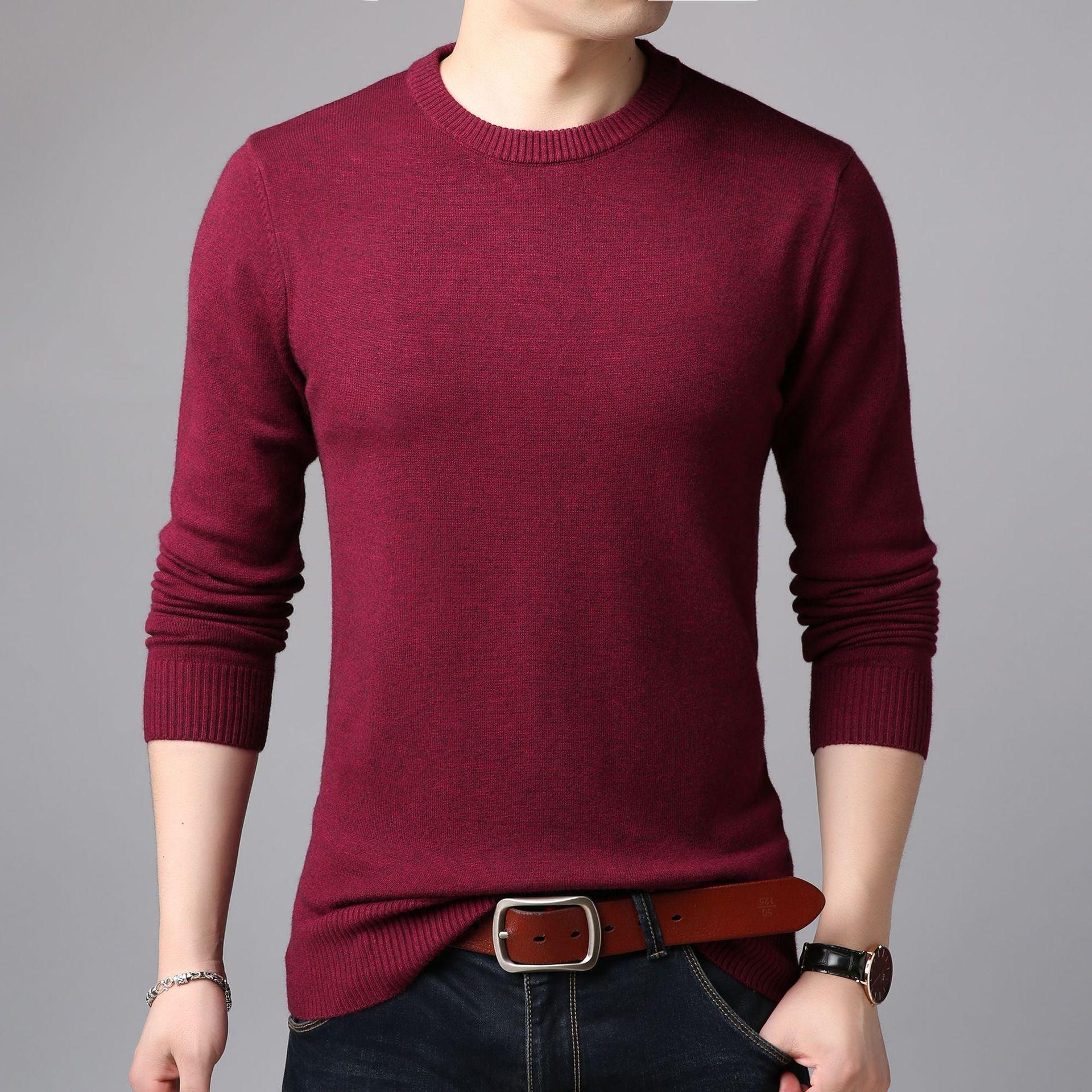 Thin Slim Solid Color Round Neck Sweater Men