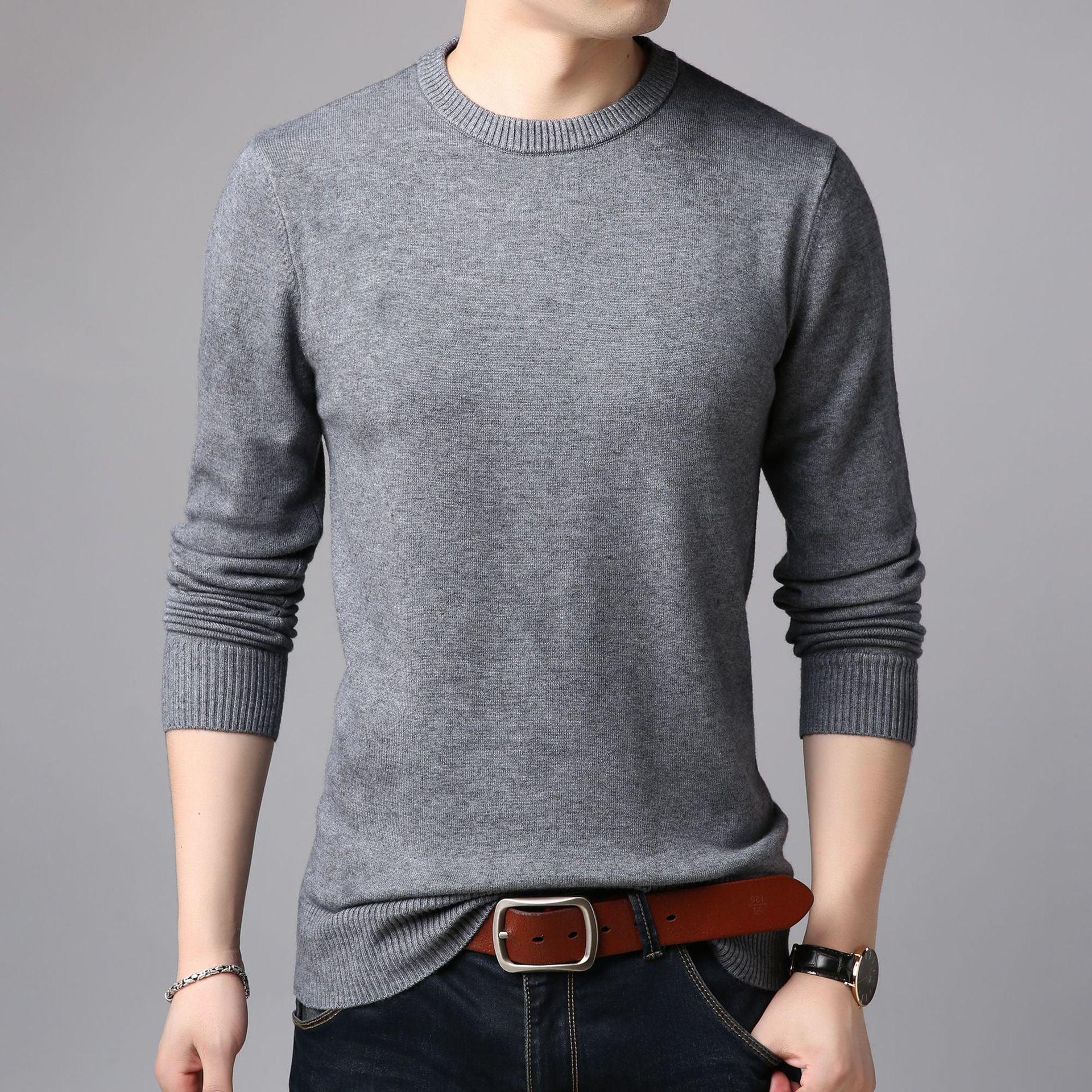 Thin Slim Solid Color Round Neck Sweater Men