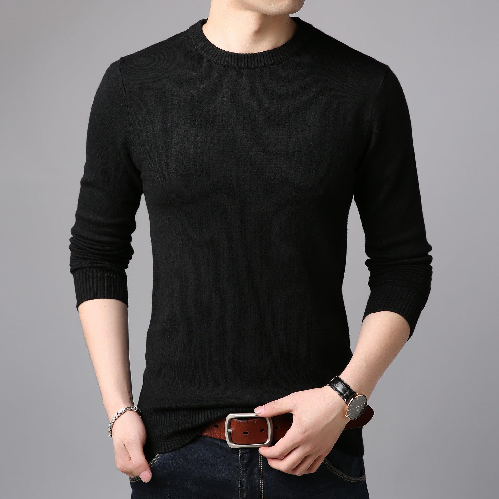 Thin Slim Solid Color Round Neck Sweater Men