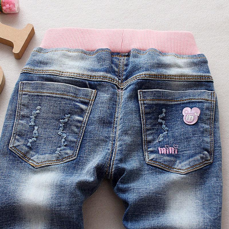 Girls Jeans Trend Candy Color Embroidery