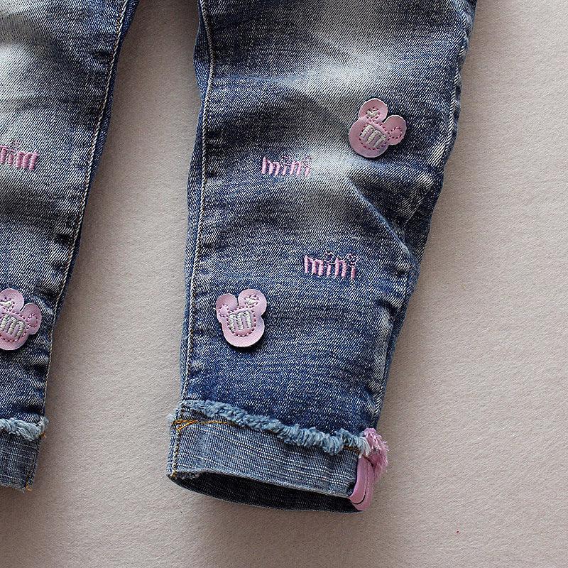 Girls Jeans Trend Candy Color Embroidery