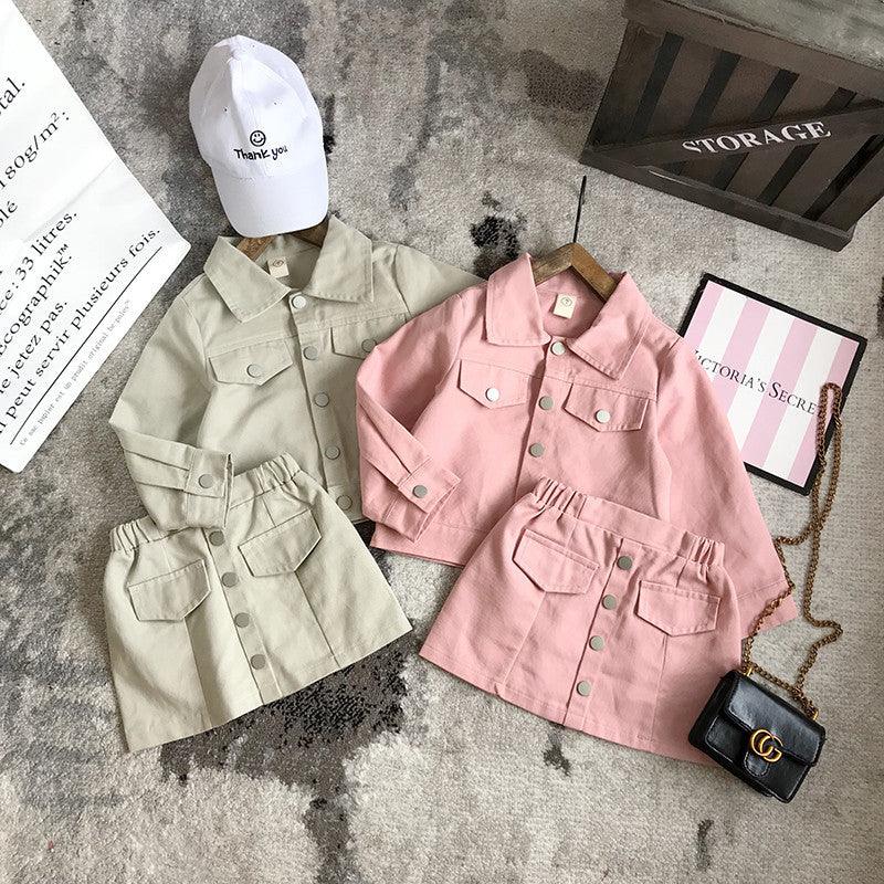 Two-piece Cotton Denim Jacket And Short Skirt For Little Girls