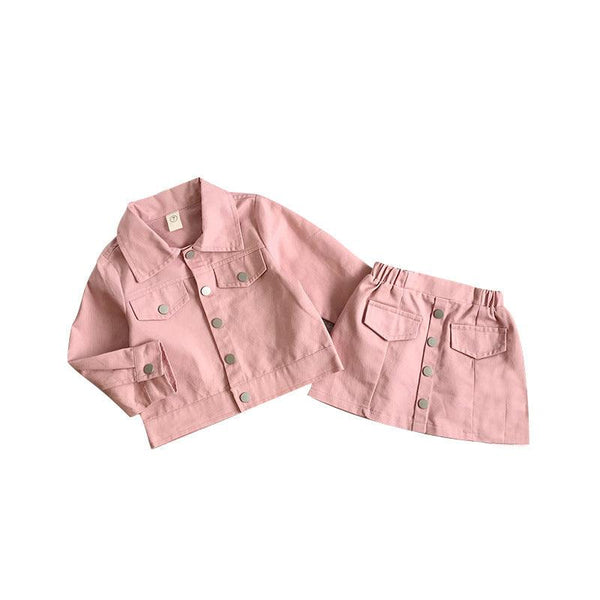 Two-piece Cotton Denim Jacket And Short Skirt For Little Girls